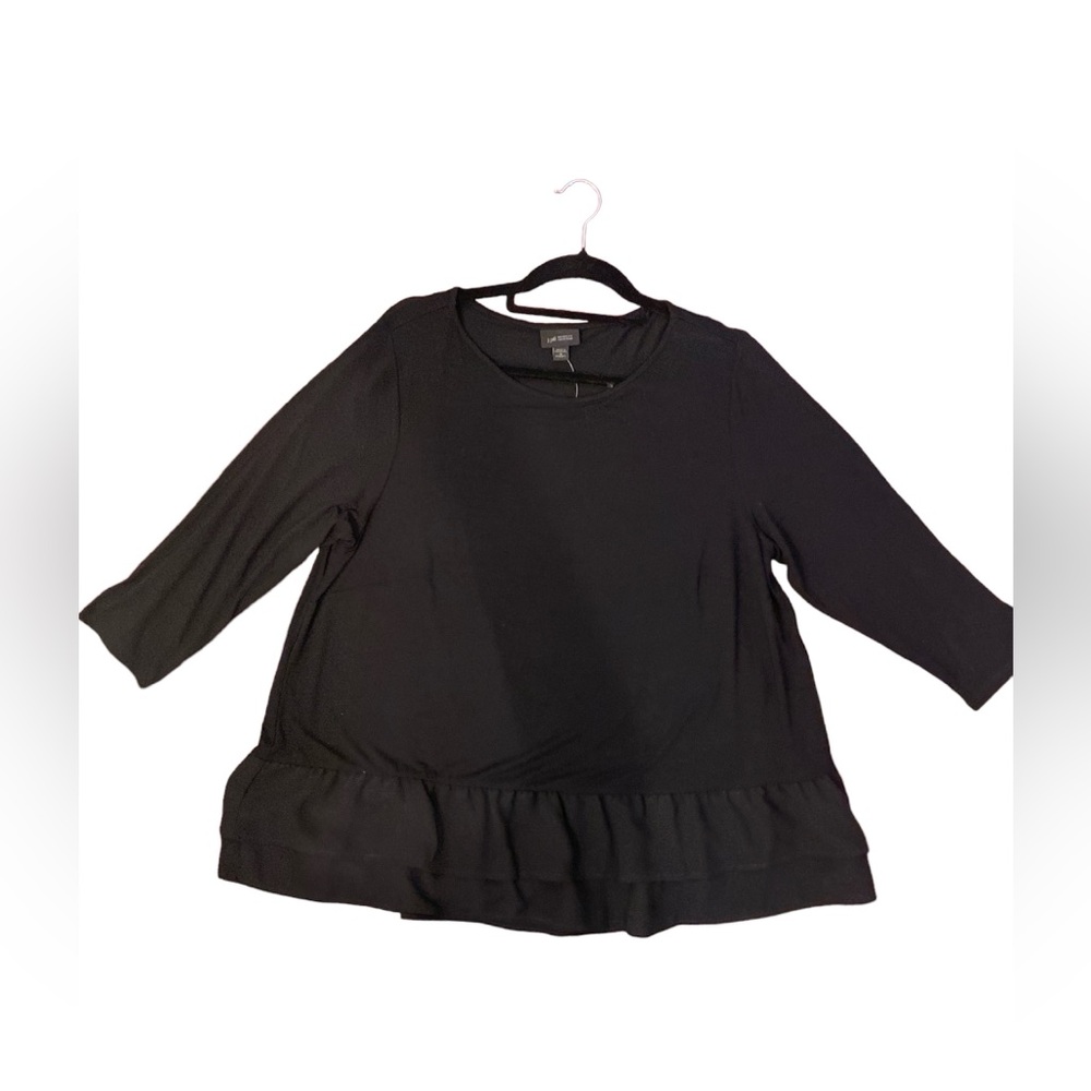 NWT J Jill Wearever Woven Peplum/ruffle Hem 3/4 Sleeve Top Womens 1X Bla…